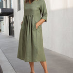 Linen V-neck Bow Midi Dress