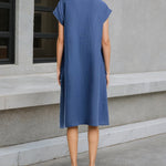 Round Neck Cap Sleeved Linen Dress