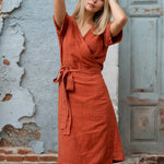 Wrap Open Neck Drawstring Dress