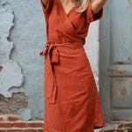 Wrap Open Neck Drawstring Dress