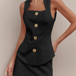 Trendy Sleeveless Vest Top Skirt Matching Set