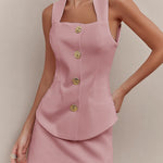 Trendy Sleeveless Vest Top Skirt Matching Set