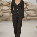 Luxury Slant Placket Wide Collar Cardigan Set