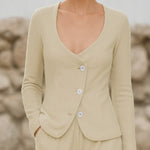 Luxury Slant Placket Wide Collar Cardigan Set