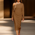 Nadorine Elegant Off Shoulder Midi Dress for Women Casual Elegant Summer 2026 Work Brunch