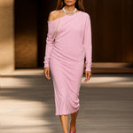Nadorine Elegant Off Shoulder Midi Dress for Women Casual Elegant Summer 2026 Work Brunch