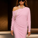 Nadorine Elegant Off Shoulder Midi Dress for Women Casual Elegant Summer 2026 Work Brunch