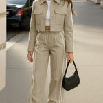 Nadorine Casual Contrast Tape Short Jacket and Pants Set