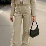 Nadorine Casual Contrast Tape Short Jacket and Pants Set