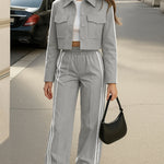 Nadorine Casual Contrast Tape Short Jacket and Pants Set