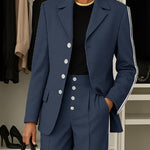 Versatile Side Stripe Blazer Pants Set