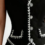 Luxury Contrast Trim Vest Bodycon Skirt Suit