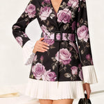 Luxury Rose Print Business Blazer Dress