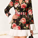 Luxury Rose Print Business Blazer Dress