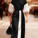 Nadorine Women's Designer Color Block Puff Sleeve 100% Cotton Dress