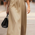 Elegant Puff Sleeve 100% Cotton Midi Dress
