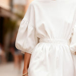 Elegant Puff Sleeve 100% Cotton Midi Dress