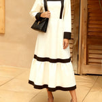 Nadorine Women's Chic Square Neck Color Block Maxi Dress