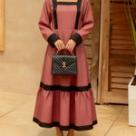 Nadorine Women's Chic Square Neck Color Block Maxi Dress