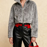 Nadorine Comfort Fuzzy Stand Collar Cropped Jacket
