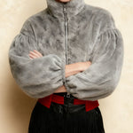 Trendy Fuzzy Puff Sleeve Cropped Jacket