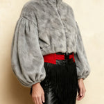 Trendy Fuzzy Puff Sleeve Cropped Jacket