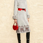 Retro Chic Plush Trim Suede Dress