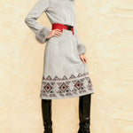 Retro Chic Plush Trim Suede Dress