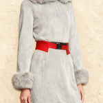 Retro Chic Plush Trim Suede Dress