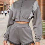 Nadorine Athleisure Cropped Jacket Shorts Set