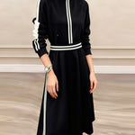 Nadorine Women's Athleisure Contrast Stripe Sweatshirt Skirt Set