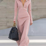 Stylish Casual Zip-up Maxi Dress