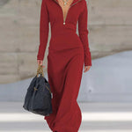 Stylish Casual Zip-up Maxi Dress