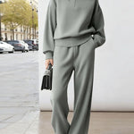 Urban Casual Ribbed Detail Sweatsuit Set