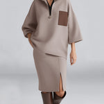 Nadorine Women's Casual Hoodie and Slit Skirt Matching Set