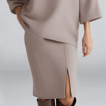 Nadorine Women's Casual Hoodie and Slit Skirt Matching Set