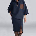 Nadorine Women's Casual Hoodie and Slit Skirt Matching Set