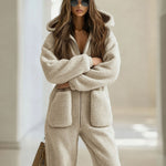 Nadorine Women's Casual Loose Sherpa Fleece Hooded Jumpsuit