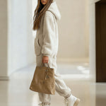 Nadorine Women's Casual Loose Sherpa Fleece Hooded Jumpsuit
