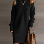 Trendy Off-Shoulder Patchwork Knit Dress