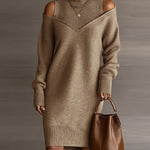Trendy Off-Shoulder Patchwork Knit Dress