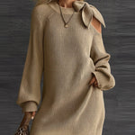 Nadorine Women's Casual Bowknot Design Knit Sweater Dress