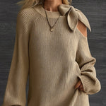 Nadorine Women's Casual Bowknot Design Knit Sweater Dress
