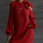 Nadorine Women's Casual Bowknot Design Knit Sweater Dress