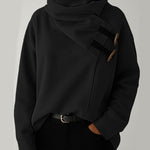 Trendy Turtleneck Buckle Design Pullover Top