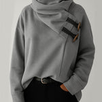 Trendy Turtleneck Buckle Design Pullover Top
