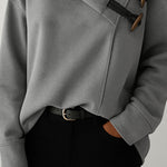 Trendy Turtleneck Buckle Design Pullover Top