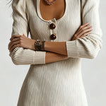 Nadorine Women's Boho Asymmetric Cut Ribbed Knit Dress