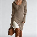 Nadorine Women's Boho Style Split Comfy Knit Dress