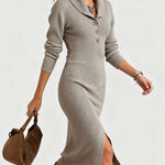 Nadorine Elegant Fitted Front Split Knit Dress for Women Casual Summer Vacation 2026